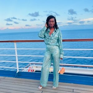Jeannie Mai x INC sequin blouse and pants
